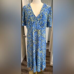 Liz Claiborne Blue and Yellow Floral Midi Dress